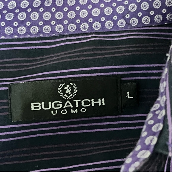 Bugatchi Uomo Men’s Purple Striped Button-Up Shirt L | Retro Y2K Goth Grunge - Picture 9 of 11